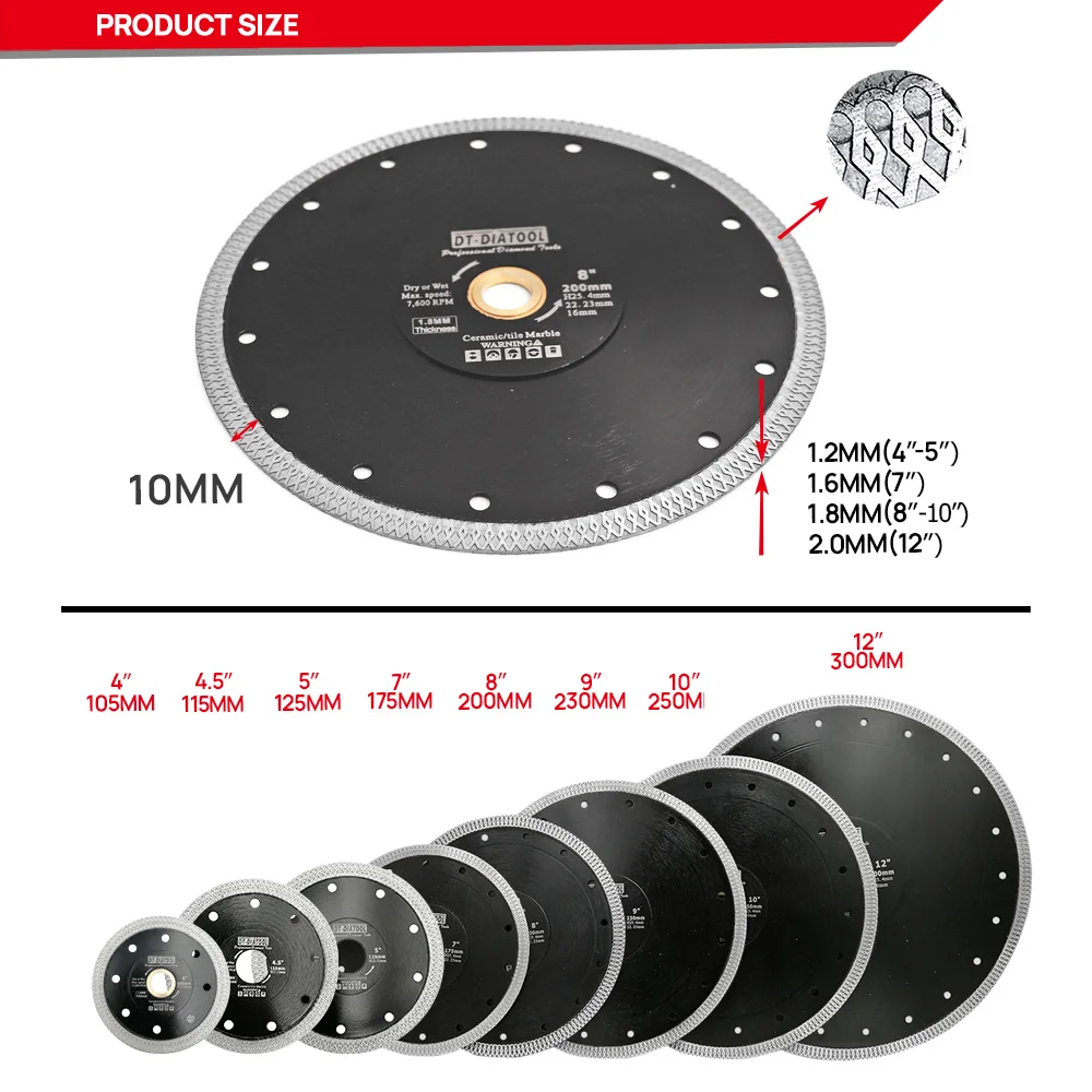 DIATOOL-2pcs Tile Cutter Diamond Cutting Disc X Mesh Turbo Saw Blades for Ceramic Tile Porcelain Diameter 4 in-12 inch