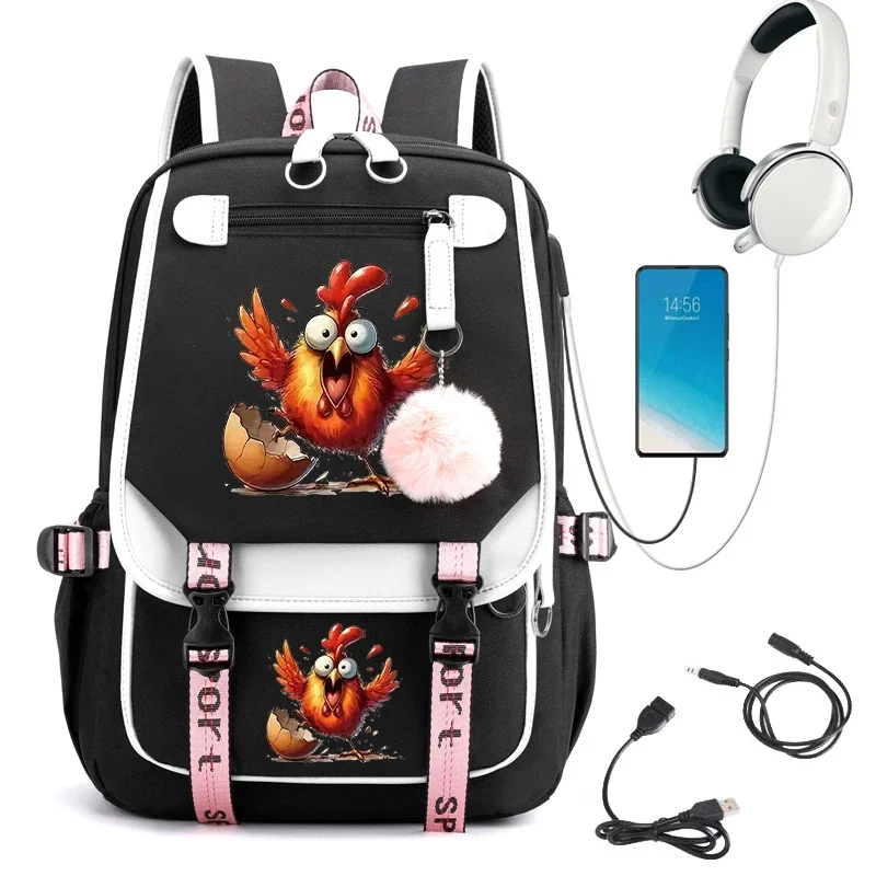 Zaino per pollo ad acquerello borse per ragazze Cartoon Pink Princess School Bags ricarica Usb cartelle per bambini Bookbag Mochila Escolar