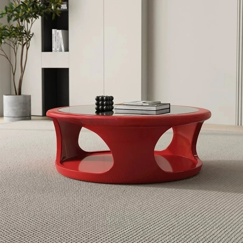 Luxury Designer Coffee Table with Red Hollow Body and Glass Top, Ideal for Adding a Pop of Color to Contemporary Rooms furniture