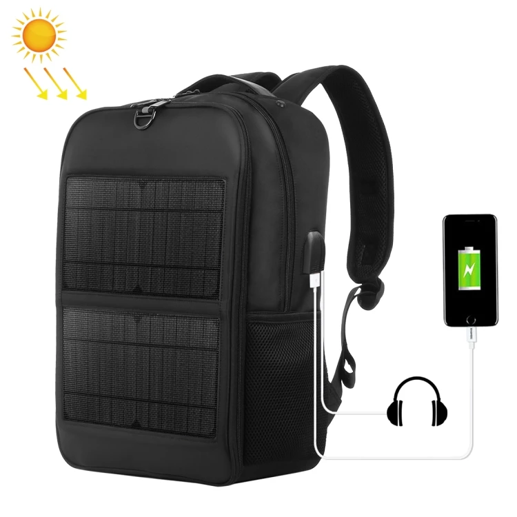 

Super Cheap 14W Solar Panel Power Backpack Laptop Bag with Handle and 5V / 2.1A Max USB Charging Port