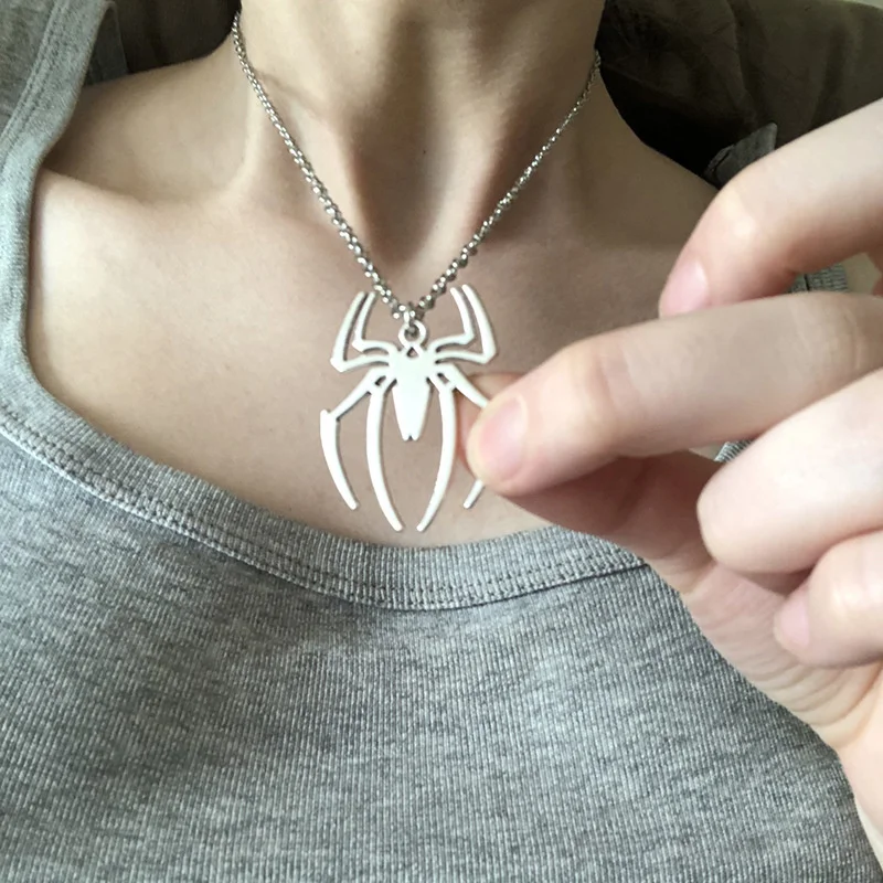 2023 New Spider Shape Movie The Same Necklace Stainless Steel Silver Plated Men's Accessories Hip Hop Trend Gift image 6