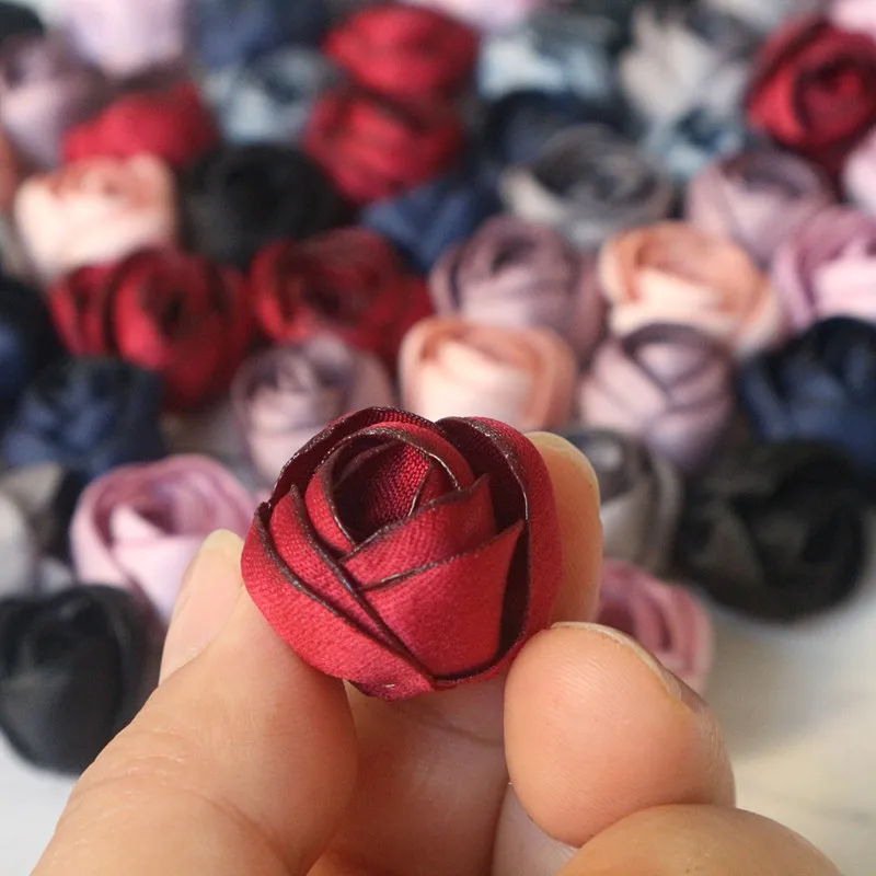 10Pcs 2CM Handmade Satin Fabric Small Rosebud Artificial Fake Flowers For DIY Hair Accessories Wedding Dress Clothing Hats Decor