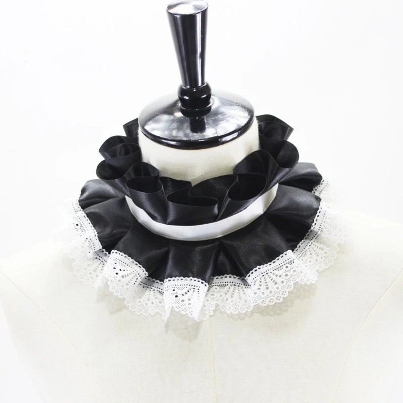 Women Victorian Ruffled Lace Faux Collar Shawl Layered Tulle Neck Ruff Choker