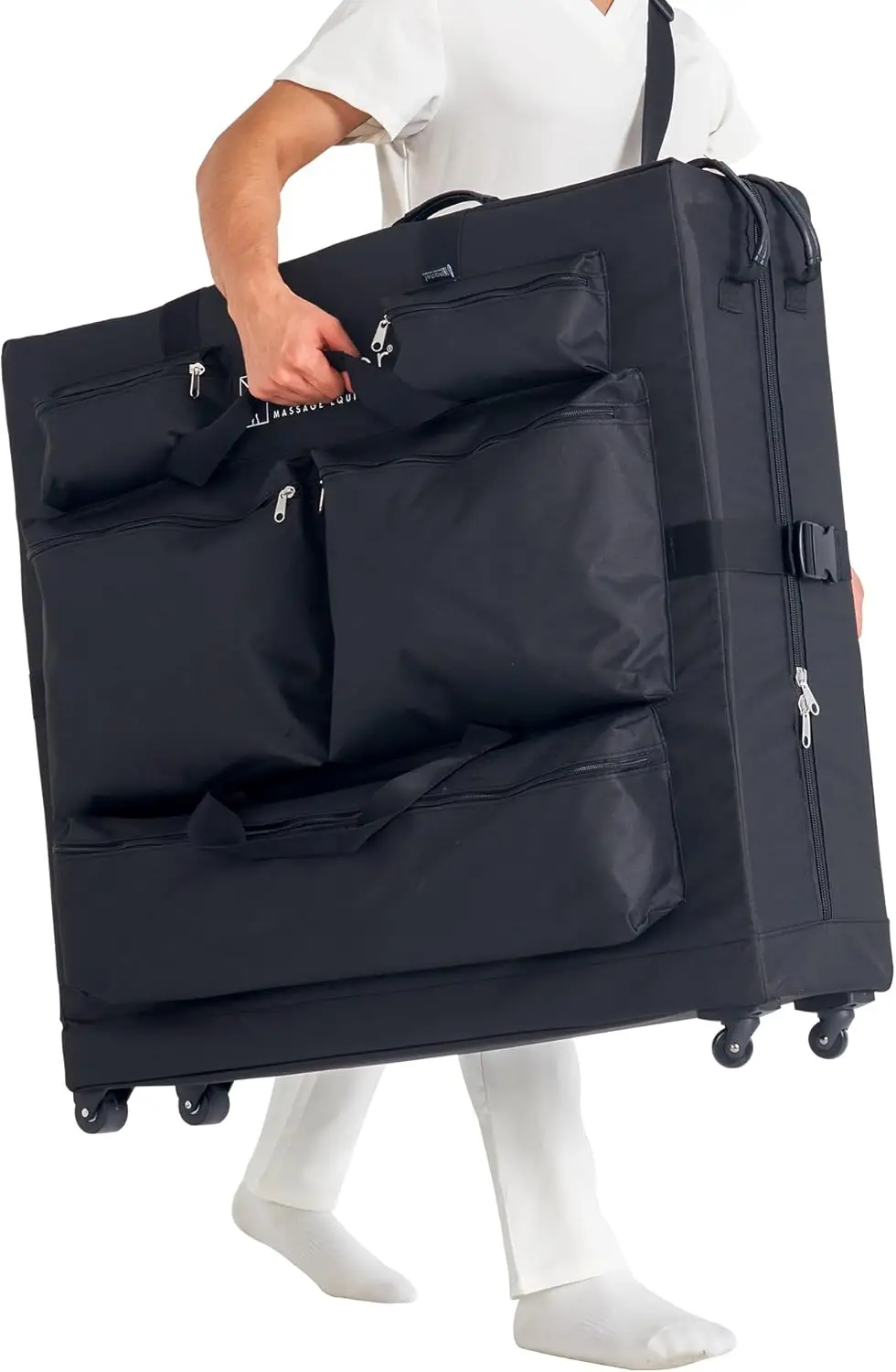 Luggage Style Wheeled Massage Table Carrying Case 27” To 32” Width Folding Massage Table- Black