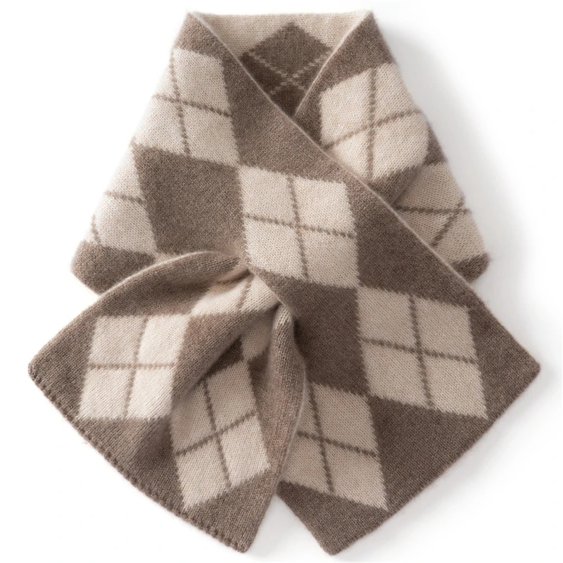 KOIJINSKY 100% Pure Cashmere Argyle Scarf 82×18cm No-Tie Soft Warm Neck Warmer for Women Winter Daily Wear Gift