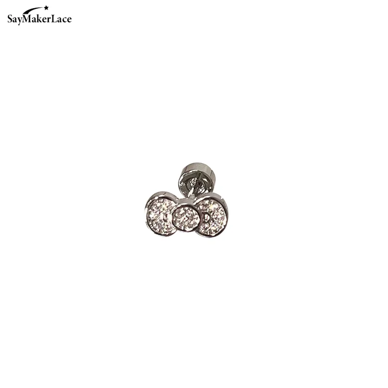 Exquisitos pendientes de tornillo de arco de diamante brillante para mujeres y niñas, Color plateado, pendientes pequeños dulces, accesorios de joyería de fiesta