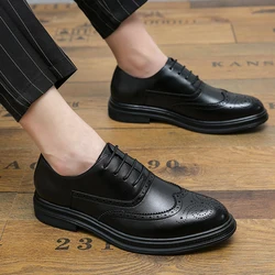 Fashion Dress Shoes Men lace up Business Shoes brogue Leather Oxford Social Shoes outdoor Boys Shoes wedding party shoes men