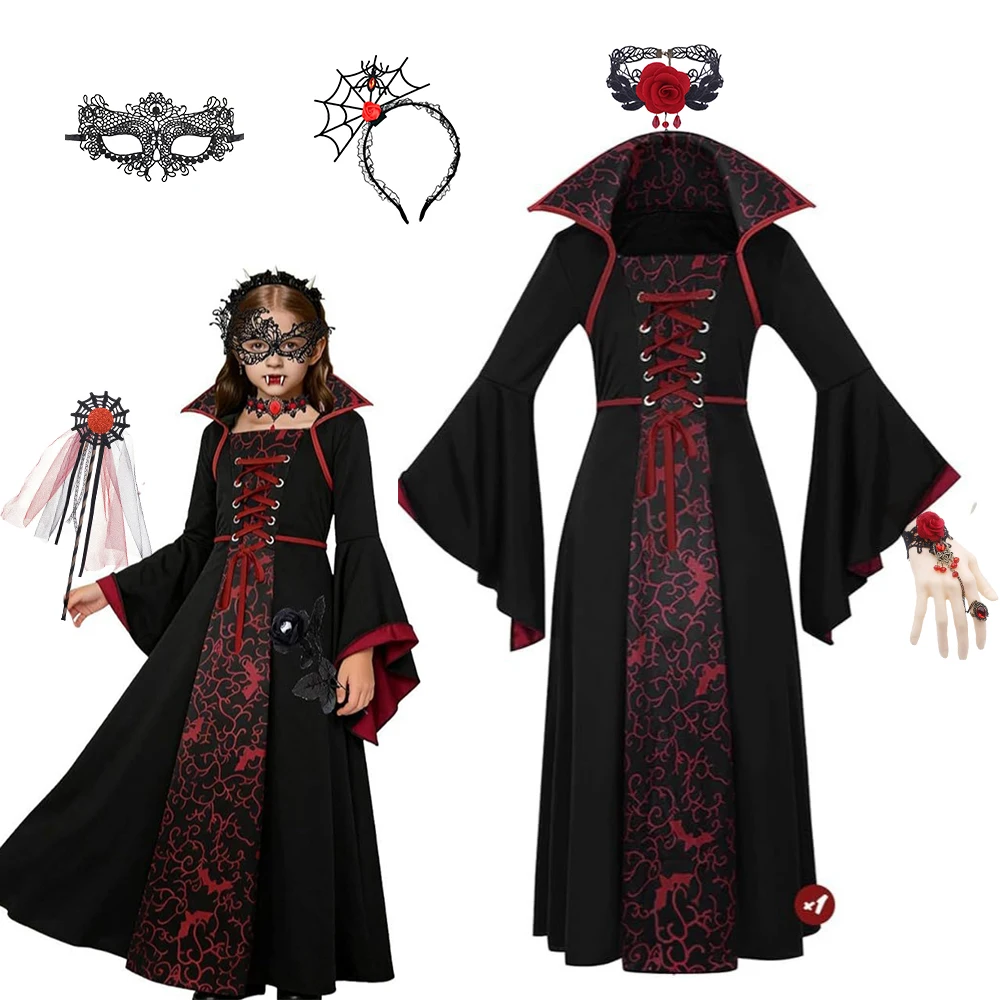 Girls Halloween Ghost Bride Costume Vampire Dress Up Child Evil Terror Vampiress Role Play Carnival Party Cosplay Outfits