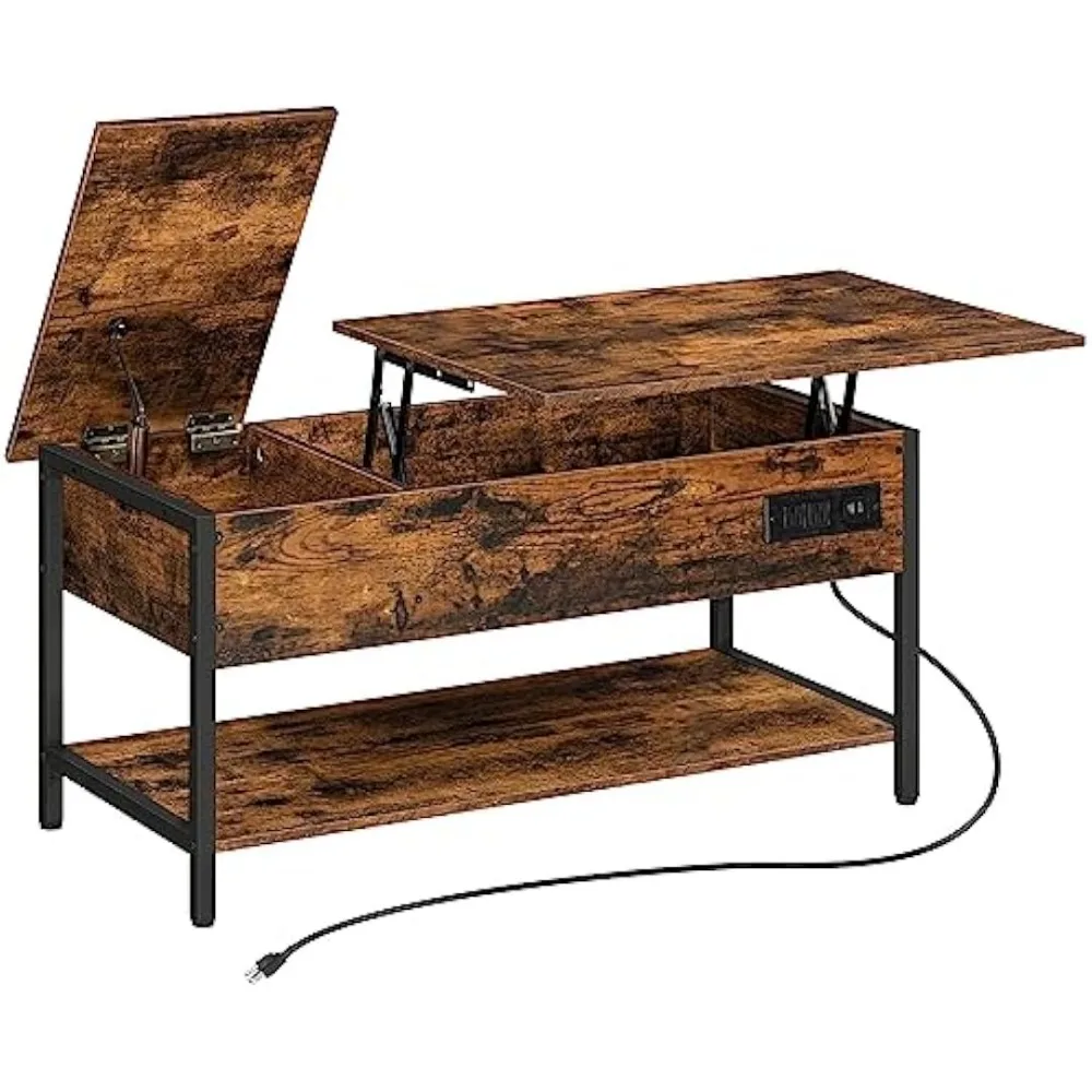 Coffee Table for Living Room, Coffee Table with Lift Top and Power Outlet,Coffee Table with Charging Station Rustic Brown Black