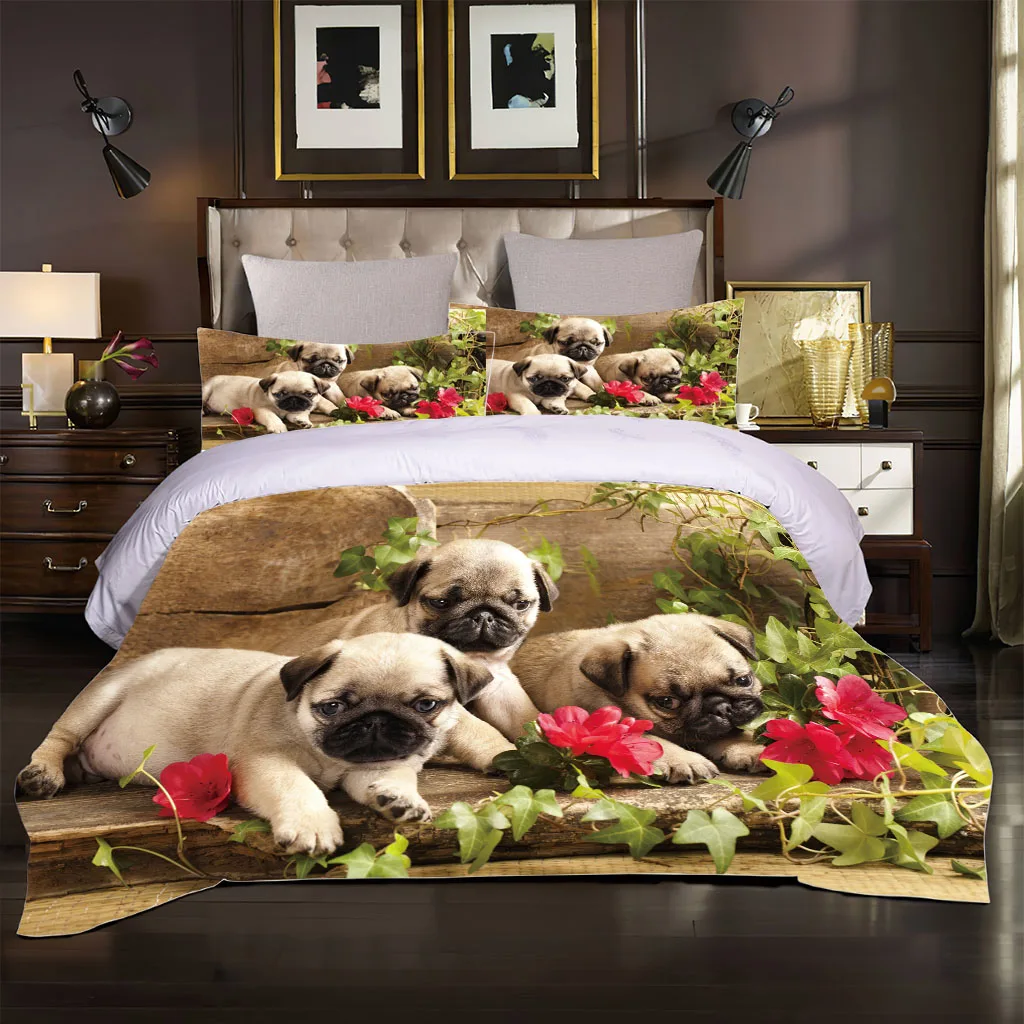 Duvet Covers 3-Piece Animal Dog Style Bedding Set 3D Quilt Cover Pillow Case, Full Queen Summer Comforter Set Home Dormitory