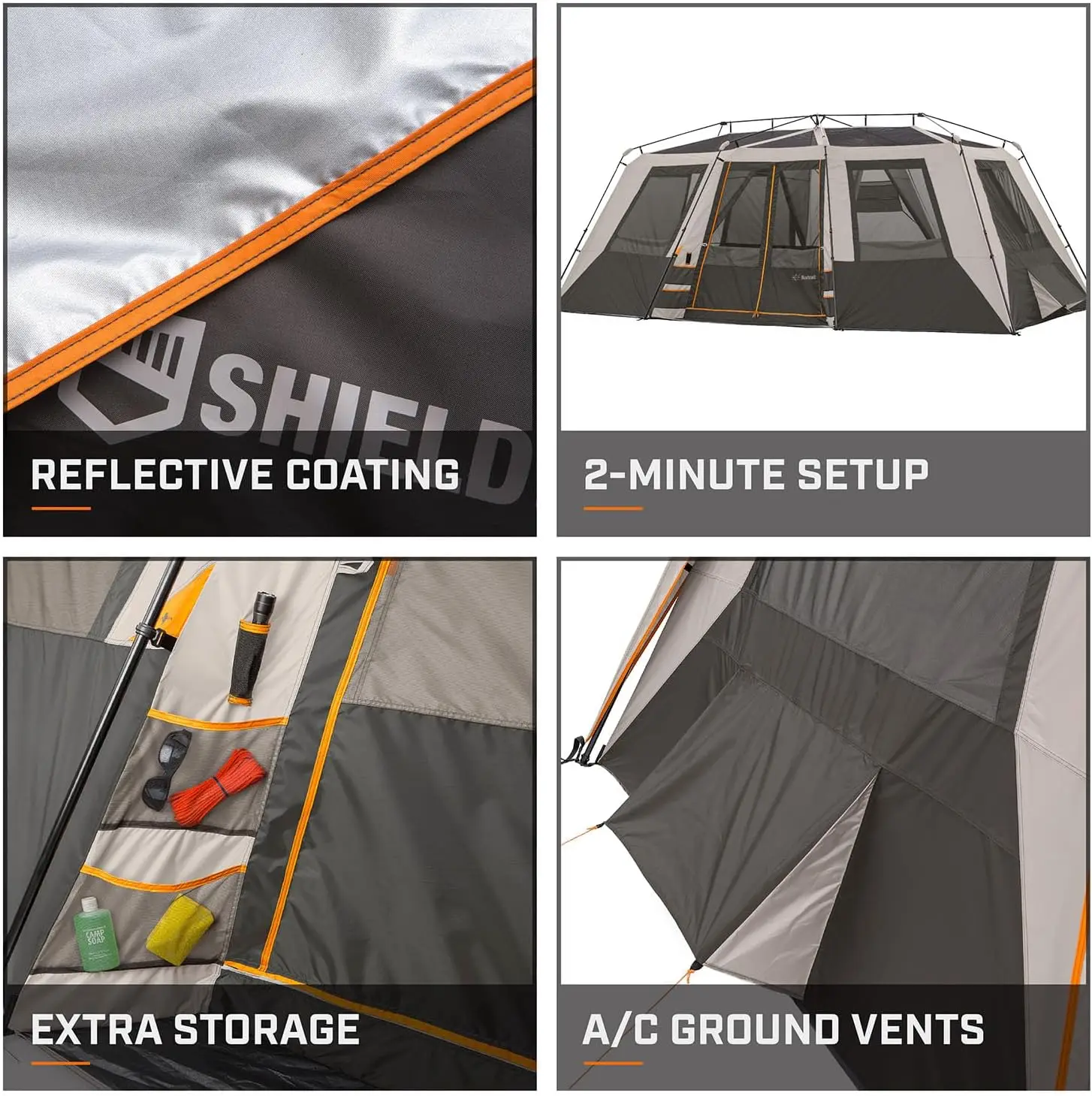 6 Person / 9 Person / 12 Person Shield Series Instant Tents Cabin Design Perfect for 3 Season Family Camping, Hunting