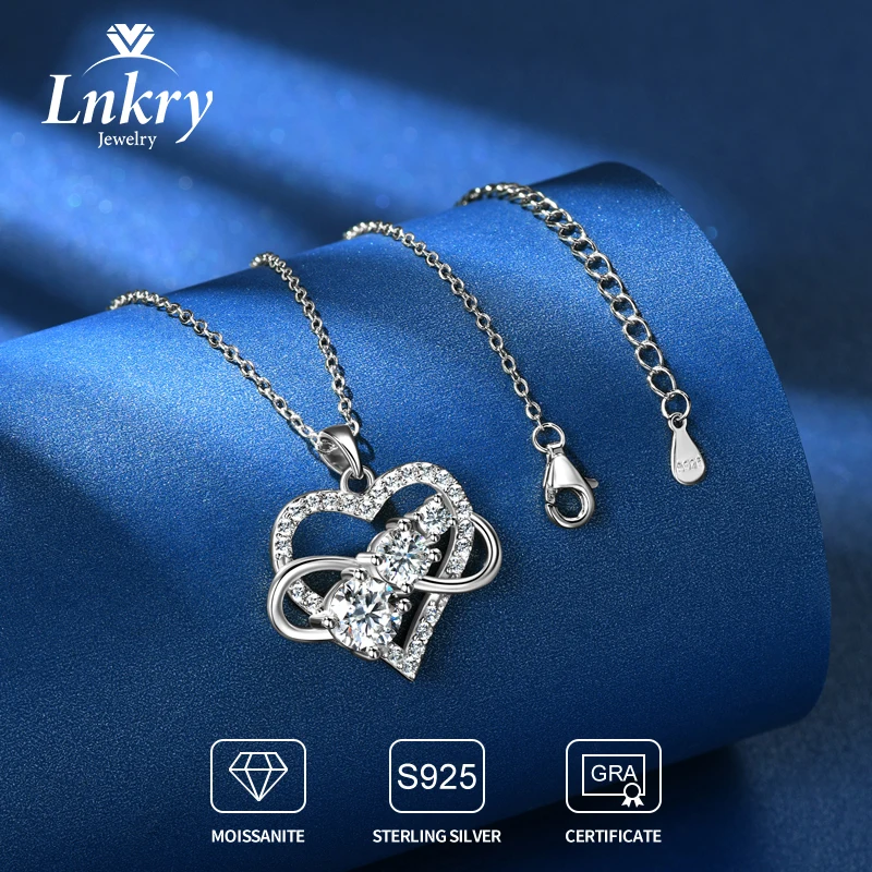 

Ожерелье Lnkry Infinity с муассанитом и сертификатом, стерлинговое серебро 925 пробы, кулон в форме сердца, ожерелья для пар, свадебные украшения, подарок