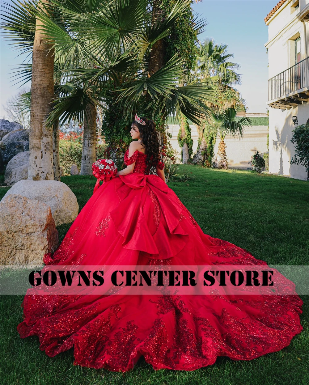 Flowery Red 15 Quinceanera Dresses Luxury 2025 Beads Applique Ball Gown With Bow Ruffles Lace-up Wedding Party Gown Customized