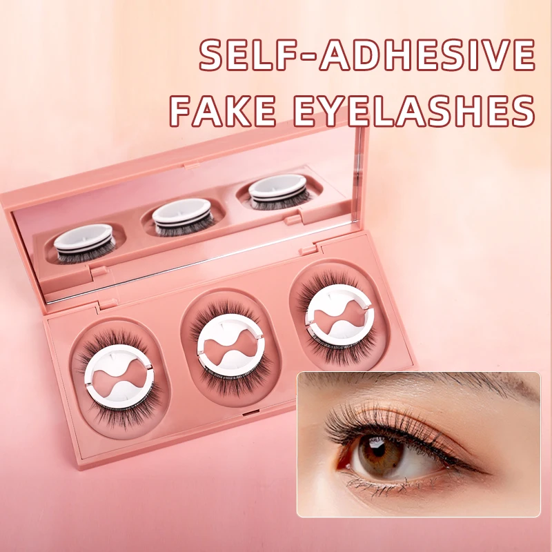 Glue-free self-adhesive three pairs of natural false eyelashes Reusable waterproof eyelash extension natural makeup