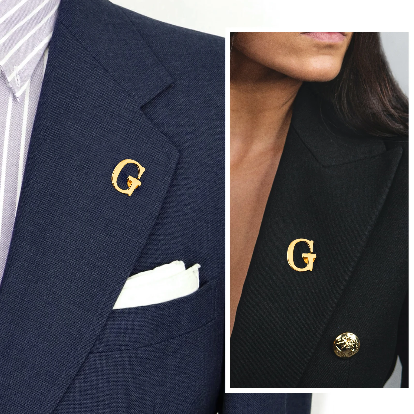 Men A‑Z Initial Lapel Pin Gold Plated Metal Alphabet Letter Suit Brooch Pin For Wedding Business Formal Gift HAWSON