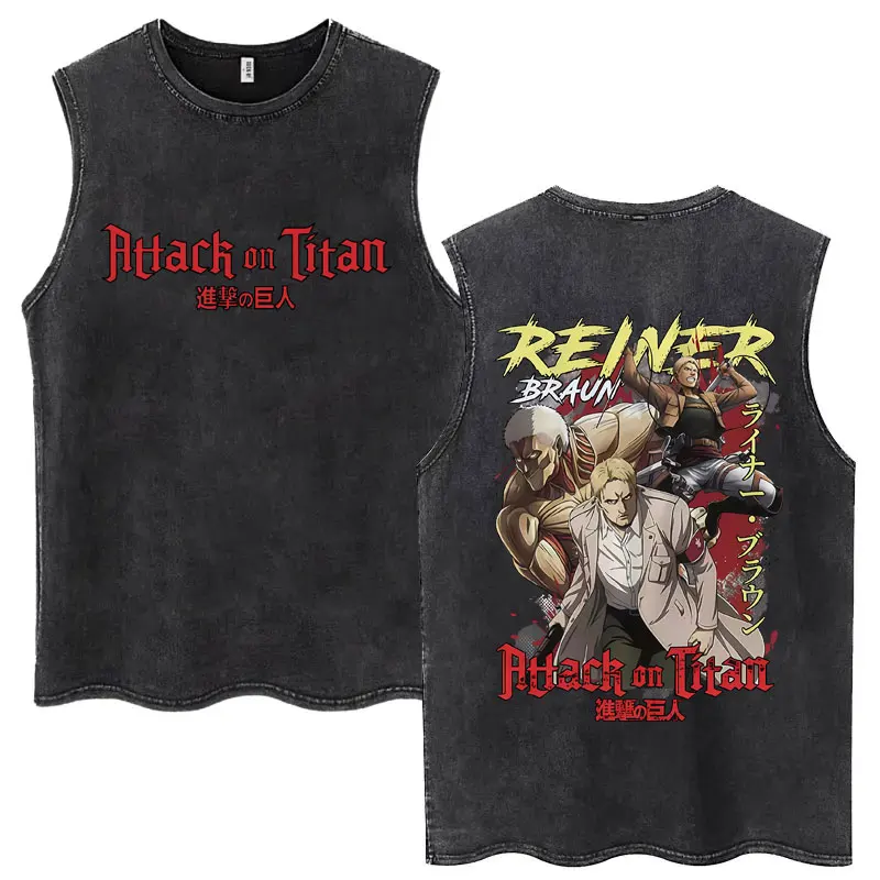 

Anime Attack on Titan Attack on Titan Reiner Braun Washed Vintage Tank Tops Men Women Manga Casual Oversized Sleeveless T Shirt