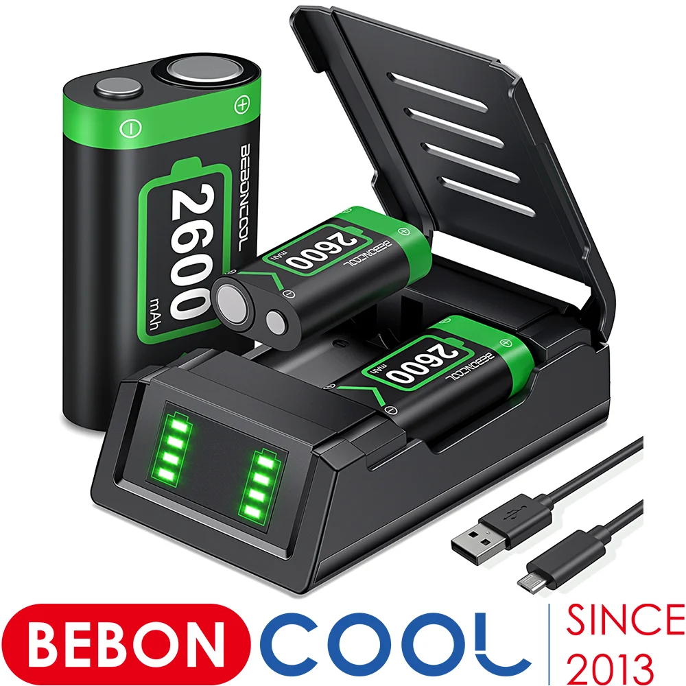 Beboncool 2x2600 mah wiederauf ladbarer Akku für Xbox-Serie x | s/xbox one/s/x/xbox One-Controller-Ladegerät für Xbox