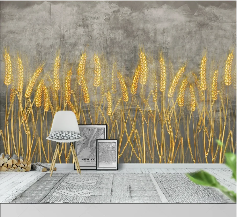 Abstract Artistic Conception Ink Landscape Painting Wallpaper Custom Golden Wheat Field Background for Living Room Leaf murals