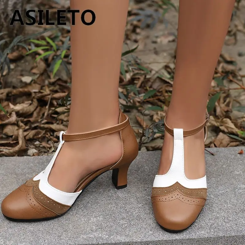 

ASILETO новые винтажные женские сандалии с круглым носком на высоком каблуке T-образный ремешок смешанных цветов большой размер 46 47 48 повседневная женская летняя обувь для отдыха