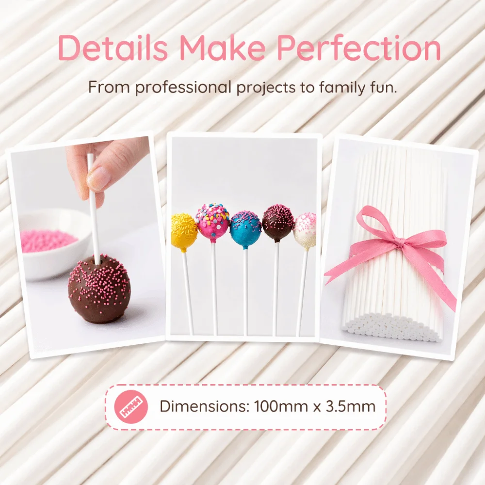 200pcs Practical Paper Lollipop Sticks Solid Stick 4 Inch Cake Sticks Uniform Straight Sucker Sticks Baking