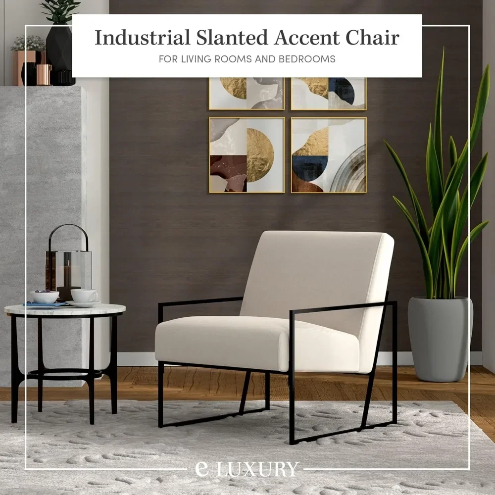 Low Profile Modern Slant Armchair With Layered Foam and Metal Frame - Premium High Density Soft Cushion for Supreme Comfort Room