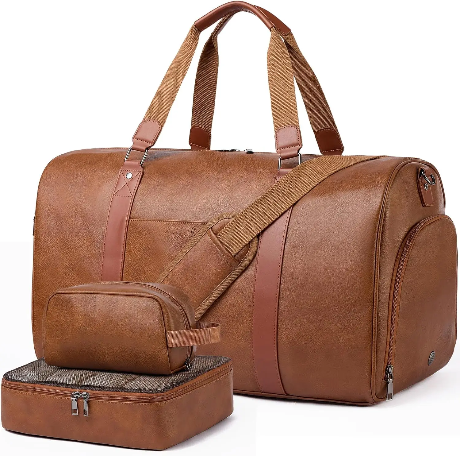 

Large 3-in-1 Leather Duffle Bag for Travel, Gym, and Carry-On with Shoe Compartment & Toiletry Bag