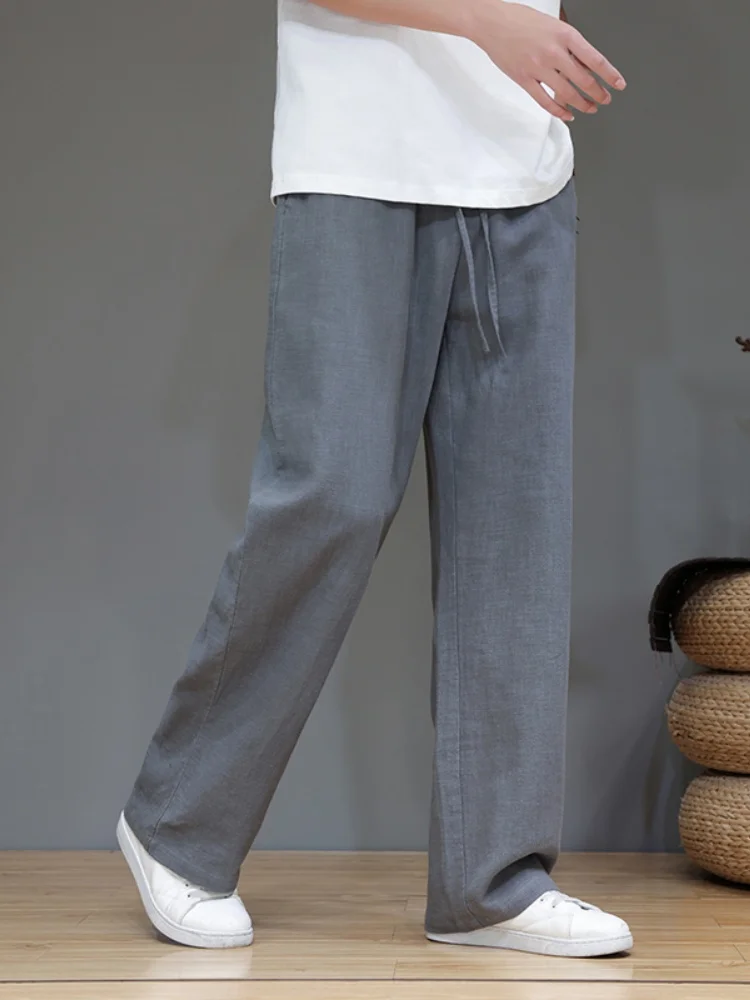 

Мужские летние тонкие повседневные брюки прямого кроя, новые китайские хлопково-льняные широкие брюки, дышащие, свободного кроя, длинные