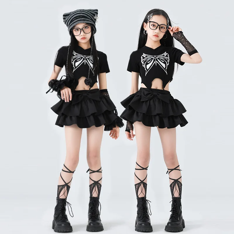 Ragazze K-pop Moda Crop Top Gonne a strati Set di vestiti Bambini Costume Hip Hop Bambini Street Dance Hot Girl Group Streetwear