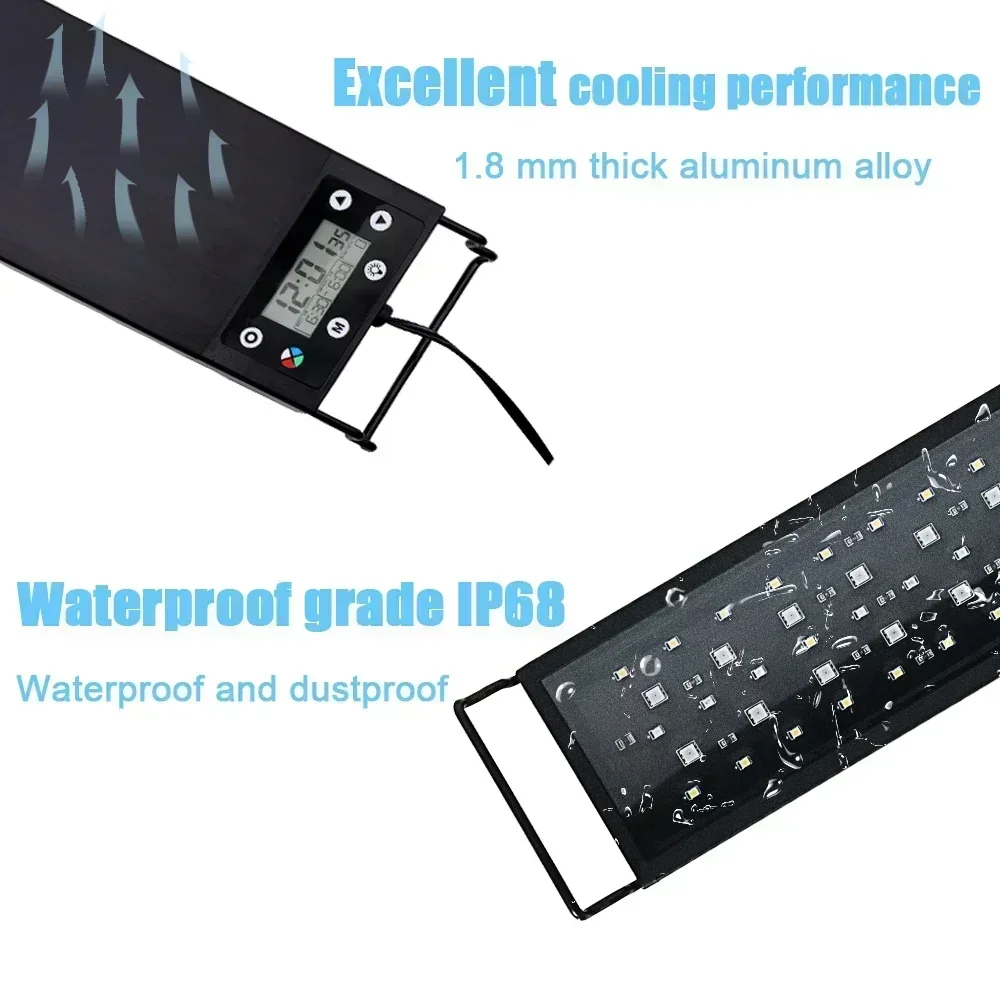 IP68 Waterproof Aquarium LED Light, Full Spectrum Fish Tank Lighting with Aquatic Plant Growth Lamp, 24/7 and 100V-240V, 30-60cm