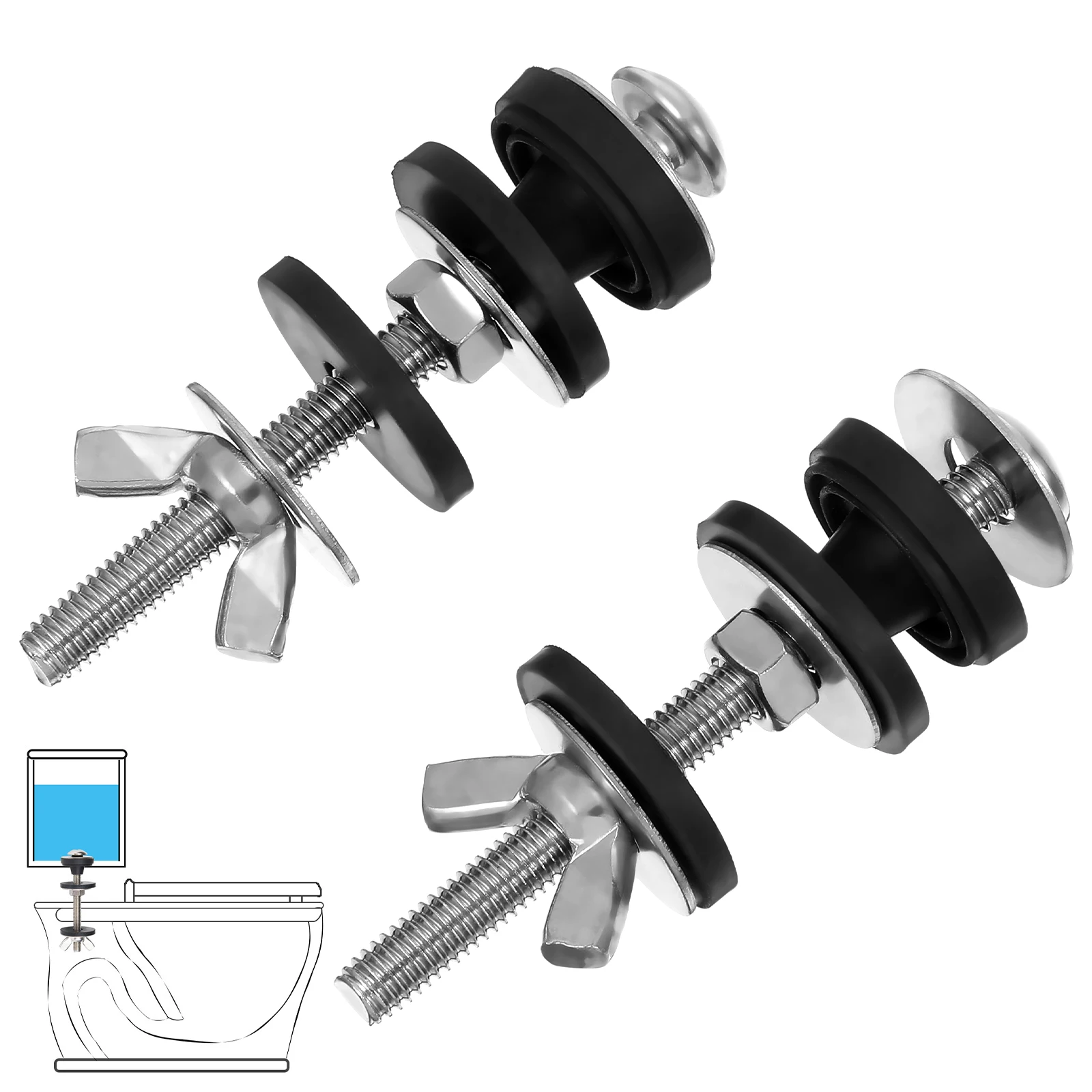 

2pcs Toilet Tank Bolts Stainless Steel 304 Replacement Parts Leak Prevention Compatibility Mounting Kit Nuts Washers Easy