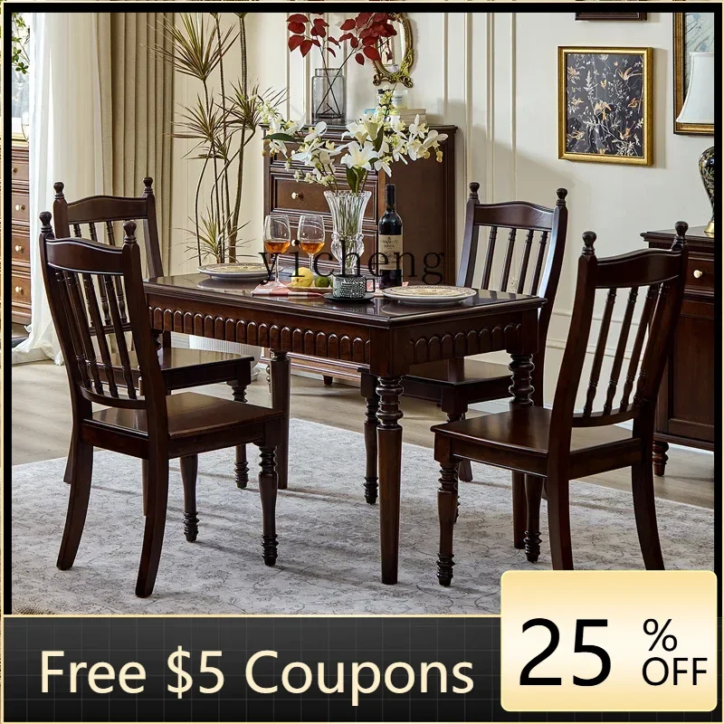 

AA Combination restaurant right angle table rectangular household dining table pure solid wood dining table and chair