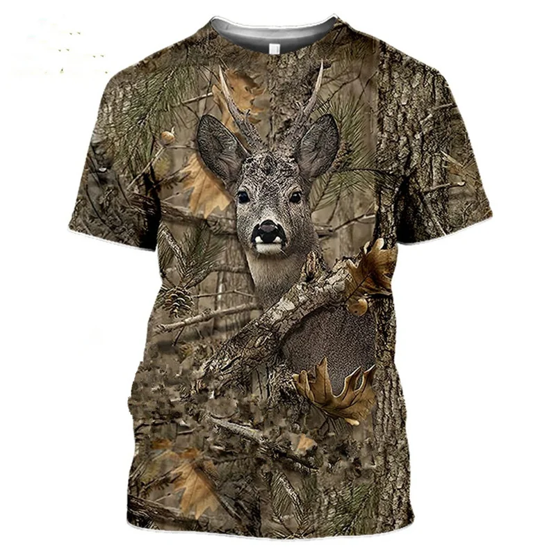 Deer Hare Hunting Camoufalge T Shirt Men 3D Camo Wild Boar Rabbit Hunter Printing T-Shirt Women Clothing Funny Kids Short Sleeve image 2