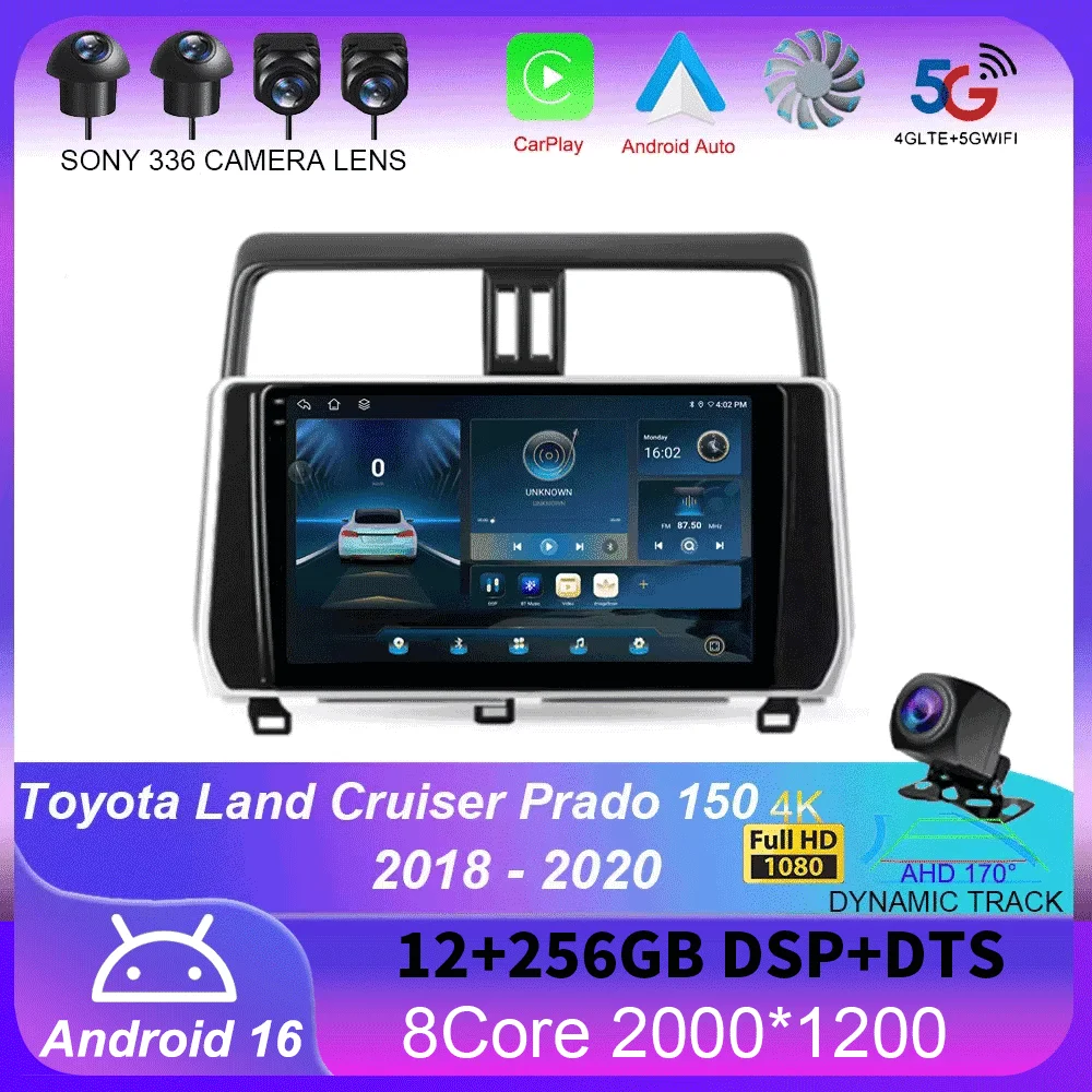 For Toyota Land Cruiser Prado 150 2018 - 2020 Carplay Auto GPS Car Radio Navigation Multimedia Video Player Stereo BT Android 16