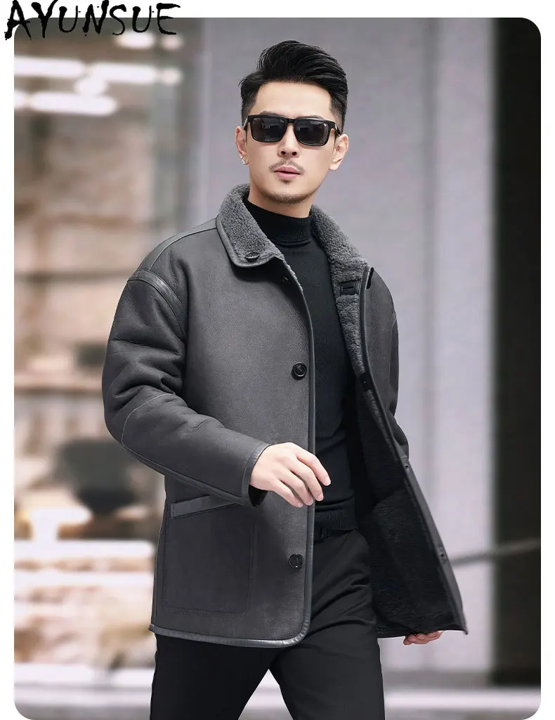 AYUNSUE Top Quality Natural Lamb Wool Fur Coat Man Original Genuine Sheepskin Leather Jacket Reversible Luxury Warm Fur Coats