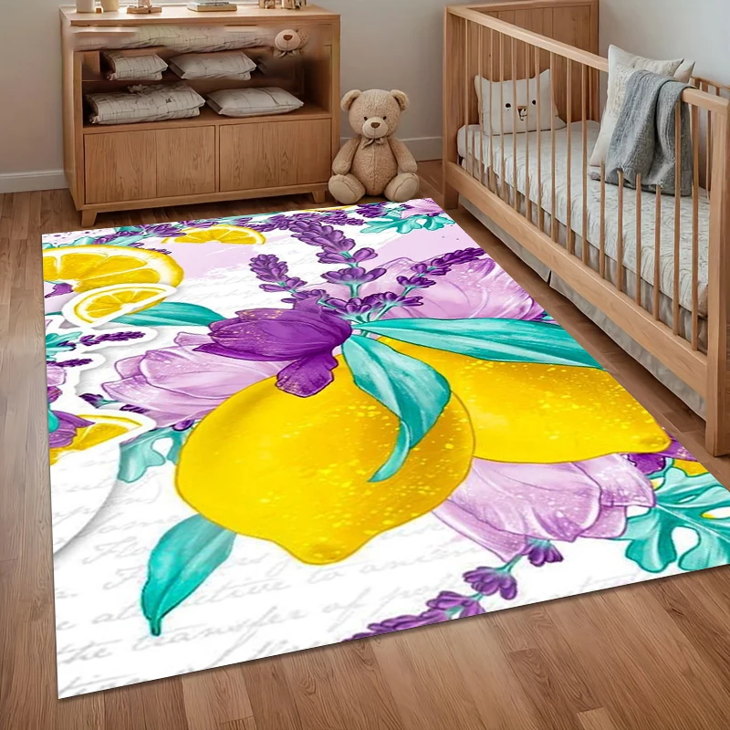 Lemon Lavender Floral Print Area Rug Soft Non Slip Floor Mat Stylish Decorative Carpet for Nursery Bedroom Living Room Entryway
