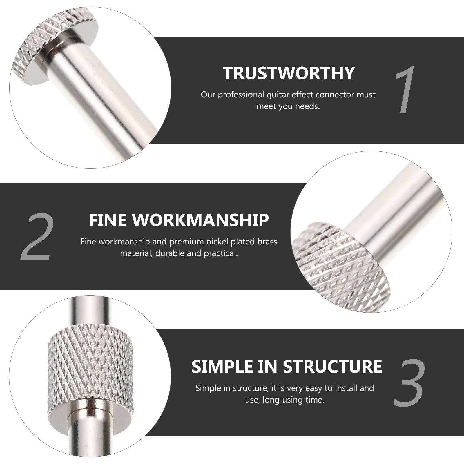 3 stuks gitaarpedaal audioconnectoren premium vernikkeld messing stabiel signaal geluidsarme effectkoppelingen voor elektrische gitaar