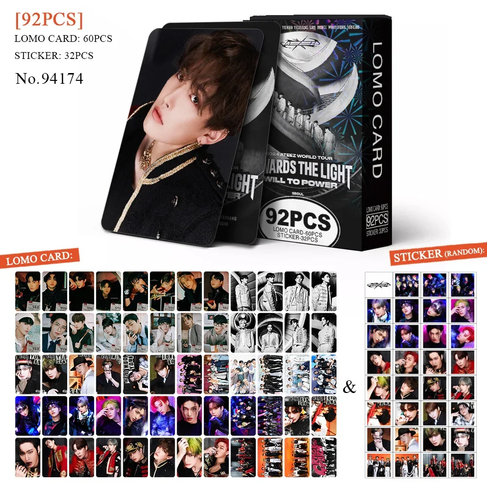 92pcs Kpop ATEEZ Lomo Cards and Stickers THE WORLD EP.FIN:WILL Photoalbum Photocard Poster Postcard