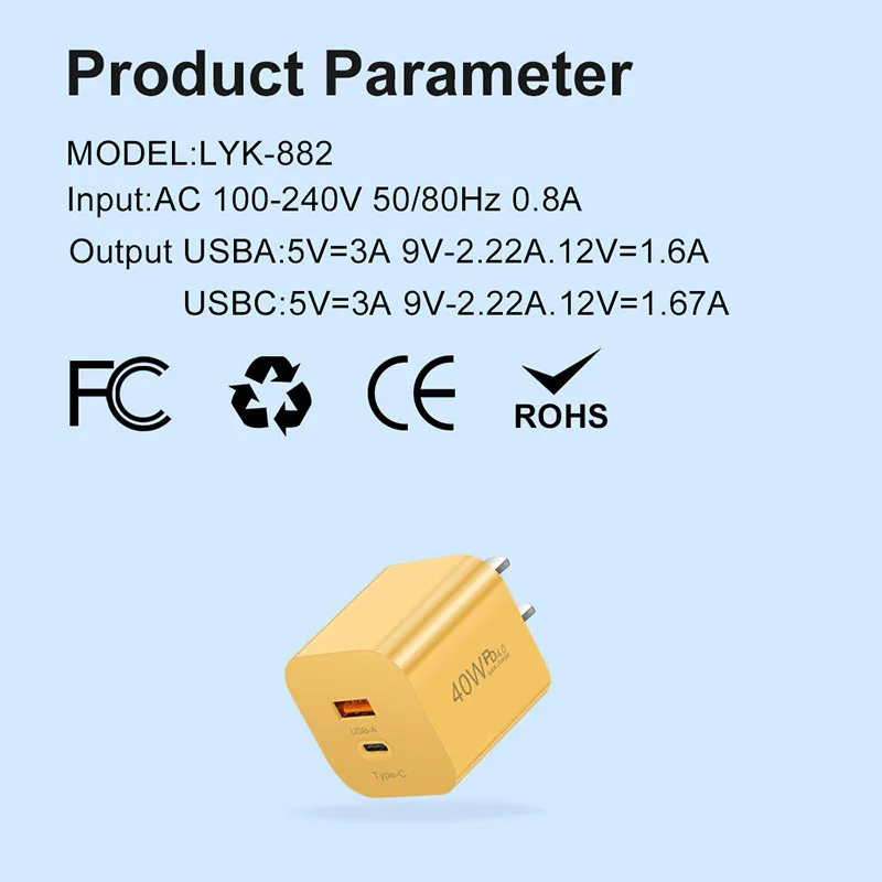 40W USB Charger Type C Fast Charging For iPhone Samsung Xiaomi Huawei USB C Mobile Phone Charger PD Quick Charger Adapter