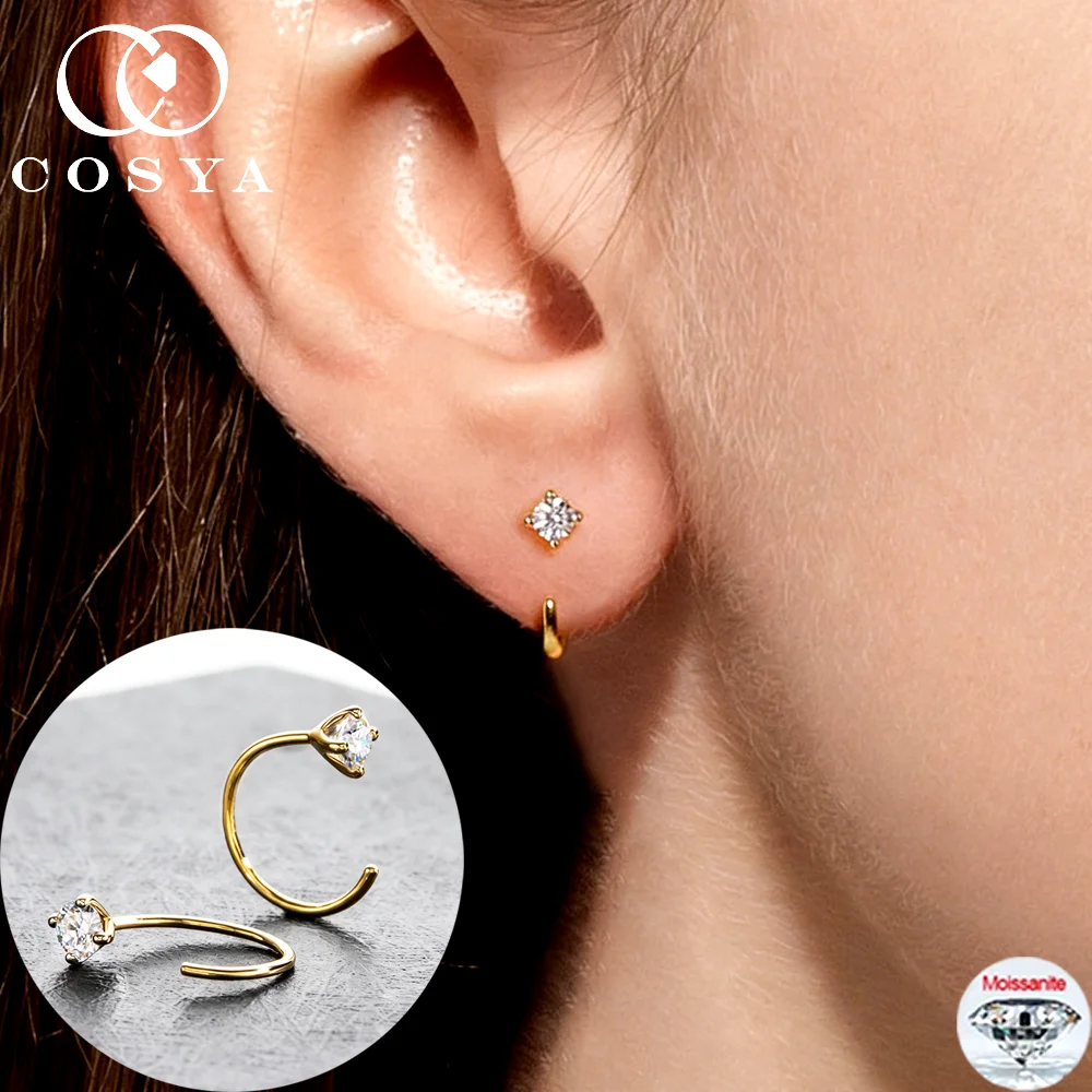 

COSYA 3.5mm Moissanite C-shape Hoop Earrings for Women D VVS Lab Diamod Without Plug Tiny Earring Party Jewelry Daily Gift