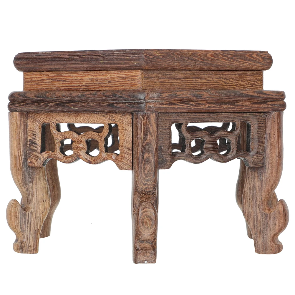 

Wooden Plant Stand Hexagonal Base Storage Display Rack for Indoor Flowerpots Vase Statue Tea Pot Wood Display Pedestal Stone