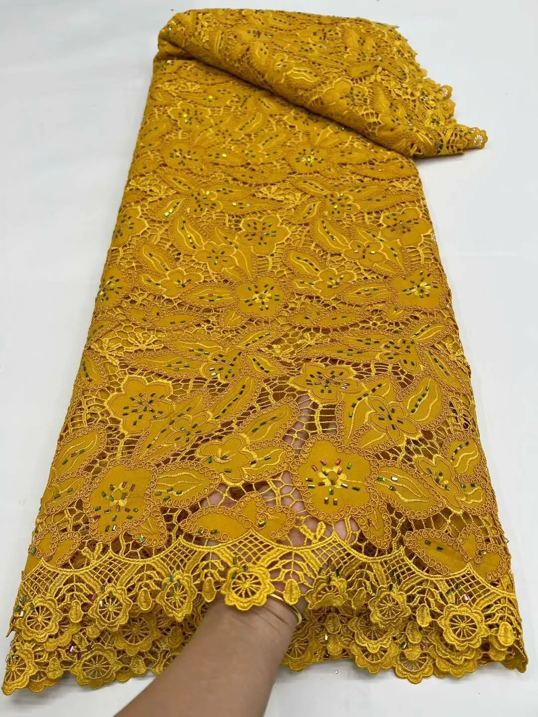 

African Guipure Cord Lace Fabrics 2026 High Quality Nigerian French Chiffon Lace Fabrics 5 Yards for Wedding Asoebi