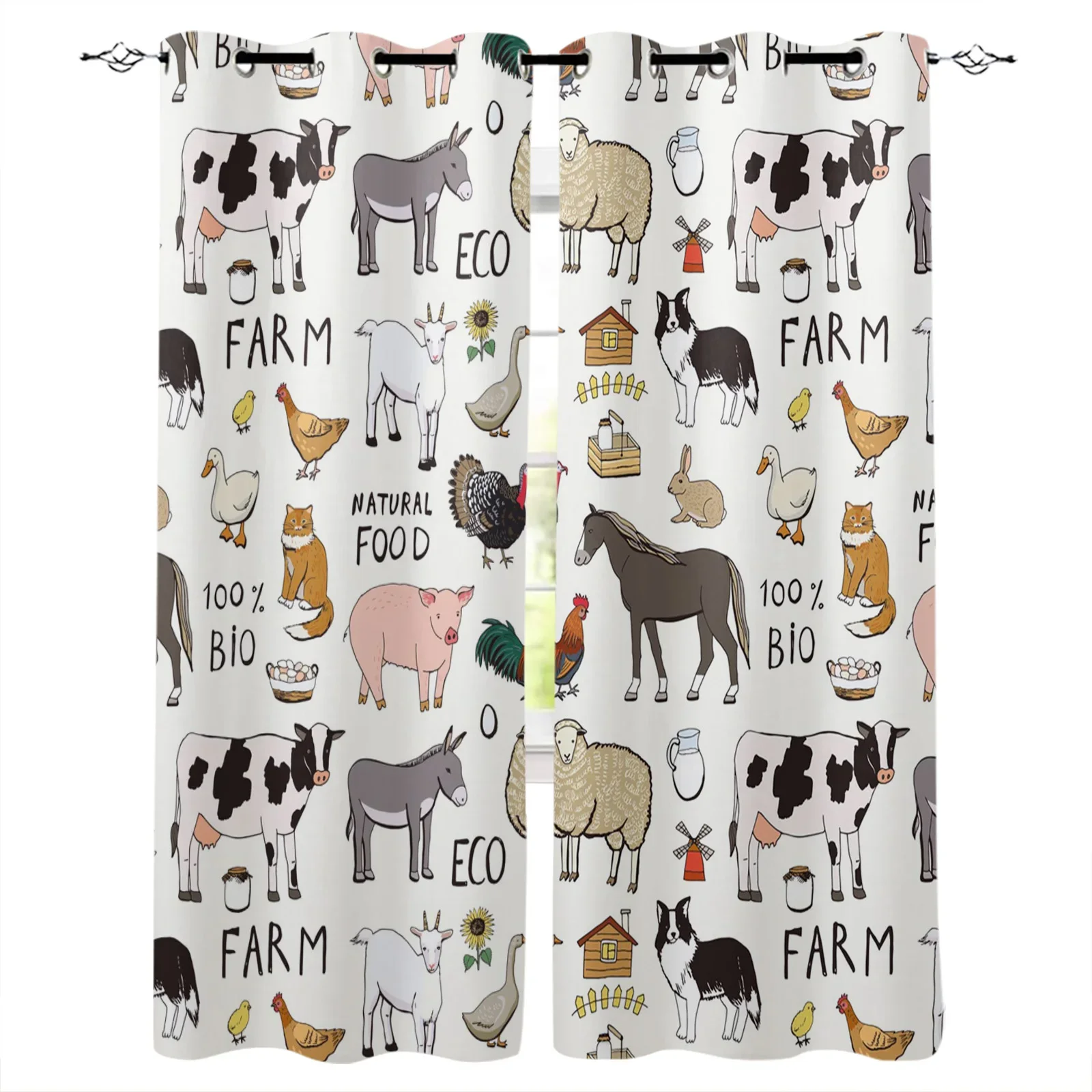 Cow Pig Goat Chicken Duck Letters Blackout Curtains Window Curtains For Bedroom Living Room Decor Window Treatments