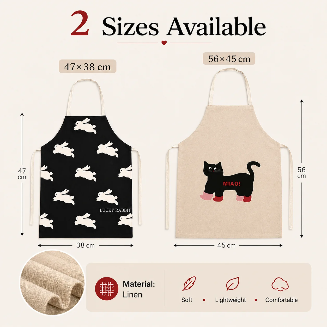 Cute Black Cat White Rabbit Linen Apron 2D Flat Printed Kitchen Cooking Bib for Women Home Baking Pinafore Daily Cleaning Cloth - view 2