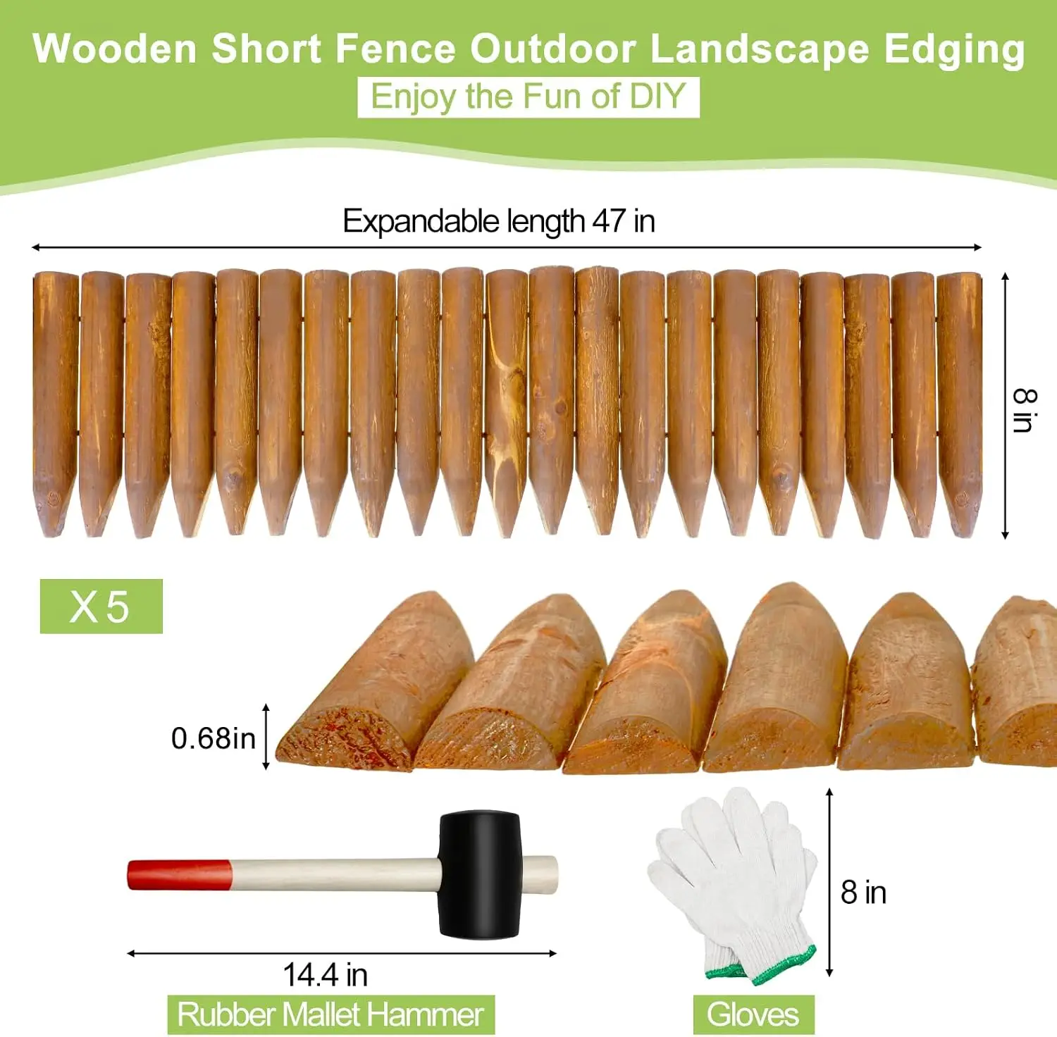 Garden Edging Border Wood Log Landscape Fence Set Of Five With Gloves Hammer Tree Lawn Flower Bed Barriers