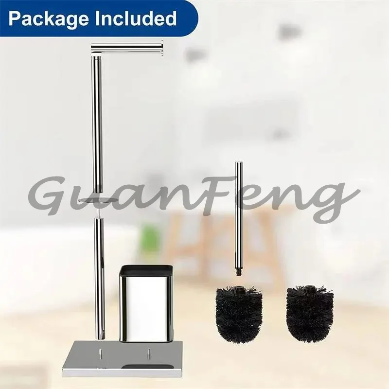 Stainless steel roll holder with sanitary brush, floor-to-ceiling tissue holder for household bathroom