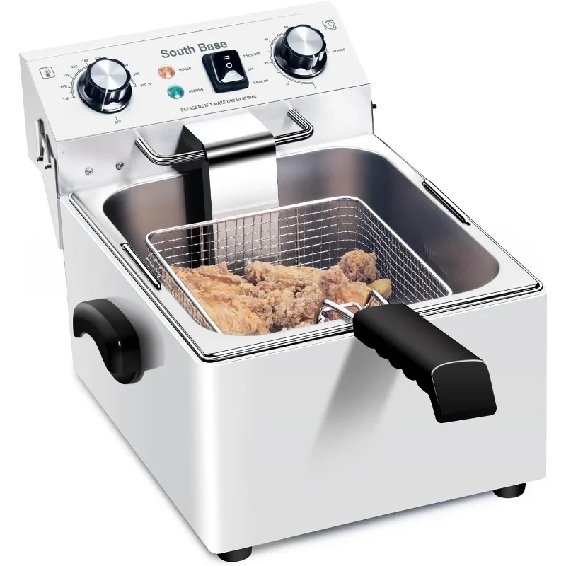 

Deep Fryer With Basket, Commercial fryer Adjustable Temperature and Timer For Fried chicken, French fries, wings,110V,1750W.