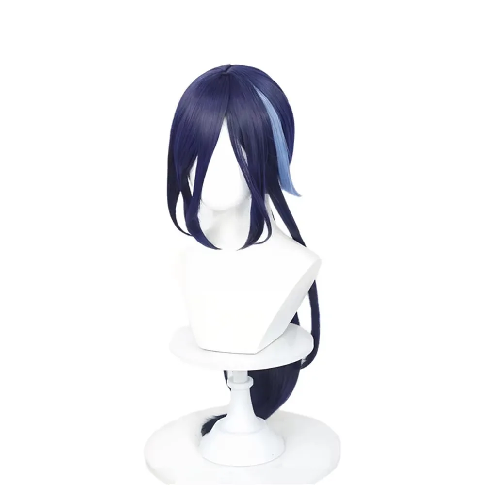 Genshin تأثير الشعر الاصطناعي Clorinde ، طويل ، أزرق غامق ، لعب الأدوار أنيمي ، شعر مستعار تأثيري ، الدعائم