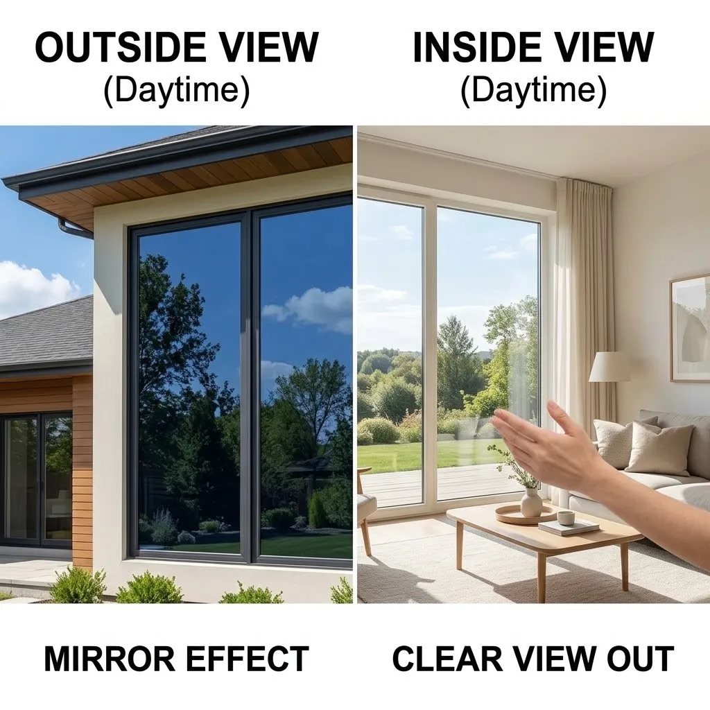 Static Cling One Way Mirror Window Film Dark Blue Silver Dual‑Sided Heat Insulation Anti‑UV Privacy No‑Glue Window Tint for Home