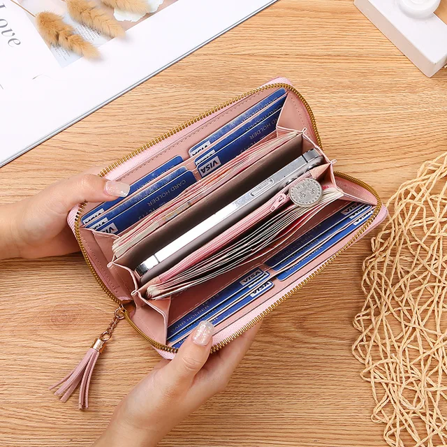 Fashion Zipper Wallets Womens Long Purses Handbags Coin Purse Cards Holder PU Leather Billfold Wallet 3 Women's Long Zipper Wallet – PU Leather Clutch Purse with Card Slots and Coin Pocket, Black / Blue – view 3
