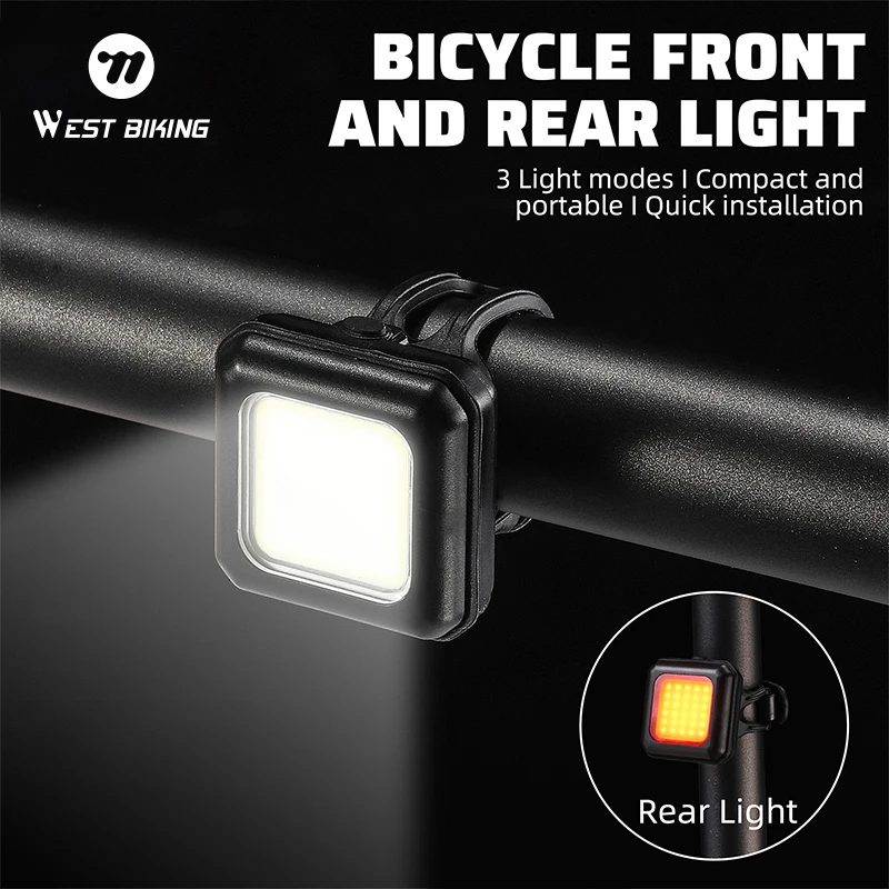 WEST BIKING – éclairage avant/arrière pour vélo, 3 modes d'éclairage, feu arrière de vélo haute visibilité, portable, étanche IPX45